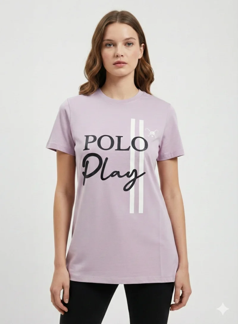 لعب البولو تيشيرت نسائي برسومات - ليلكي